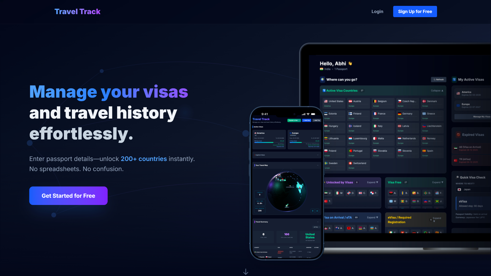 Travel Track AI landing page hero section