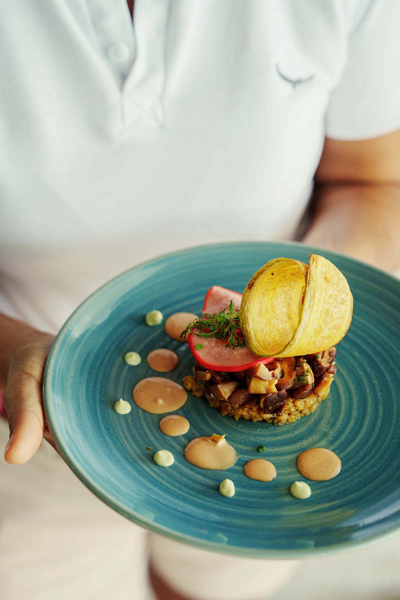 An onboard lunch of quinoa and mushrooms