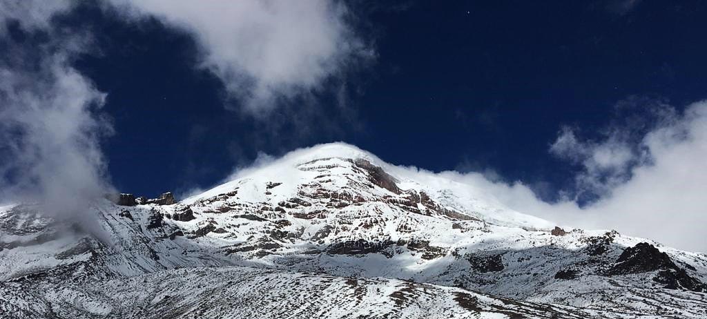 Chimborazo majestic peak clouded with everlasting snow