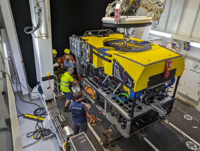 The remotely-operated vehicle Subastian being prepared for a dive.