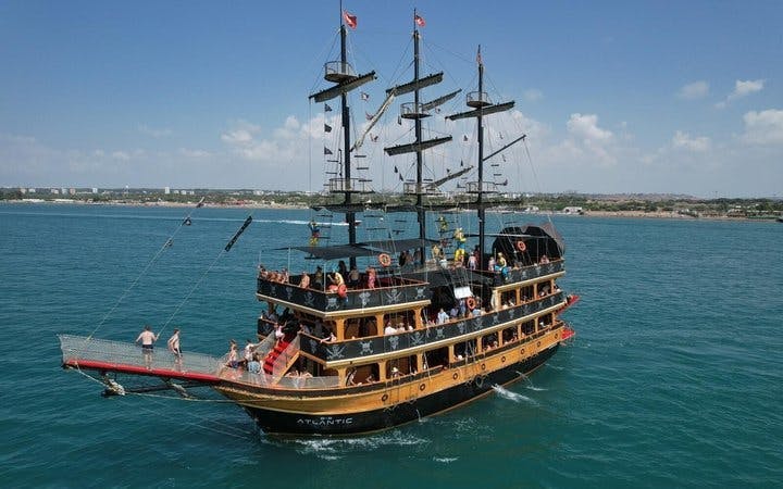 Antalya Pirate-Themed Boat Cruise with Foam Party, DJ, Lower Duden Waterfall Visit, Lunch, and Hotel Transfers Image 1