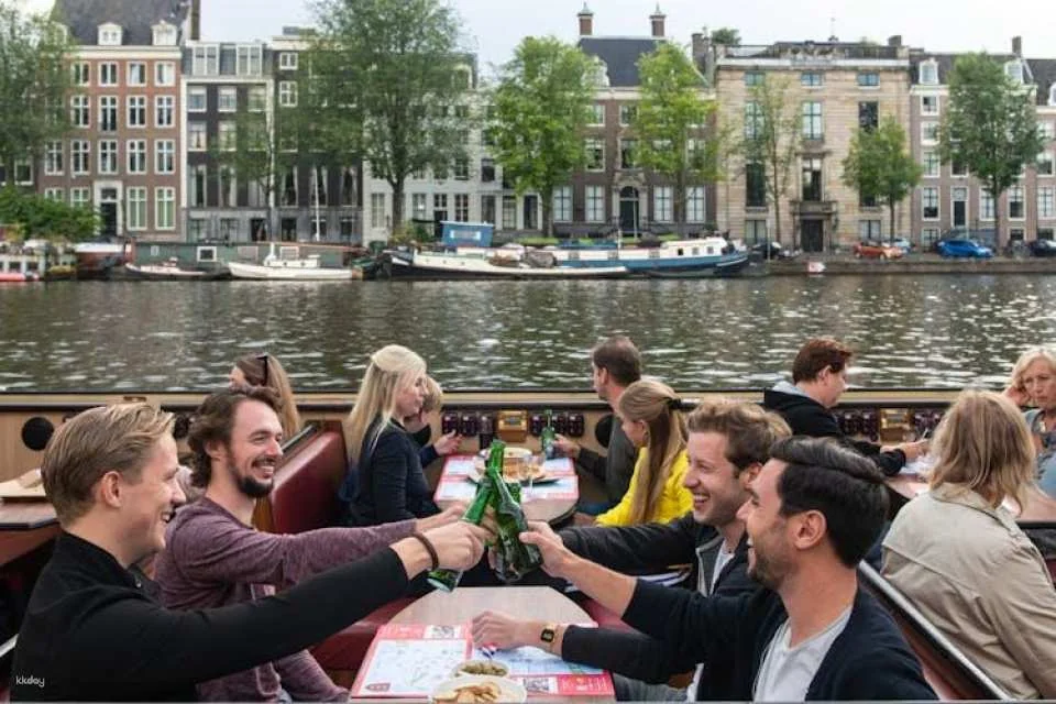 Pizza canal cruise in Amsterdam