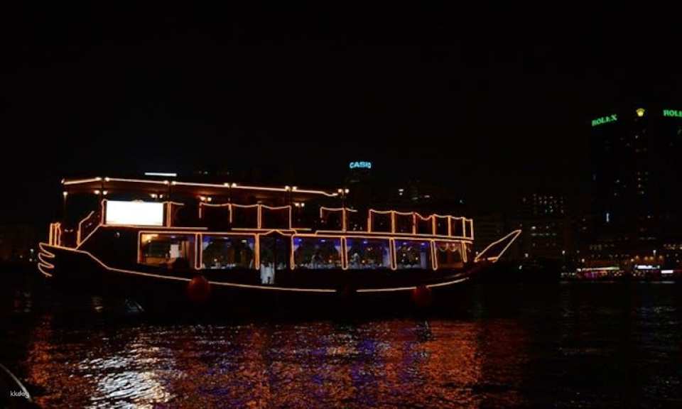 Traditional wooden dhow boat dinner cruise in Dubai Marina