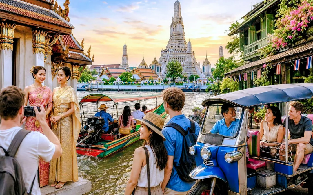 Wat Arun Guided Tour with Thai Costume, Long-Tail Boat and Tuk-Tuk Ride Image 1