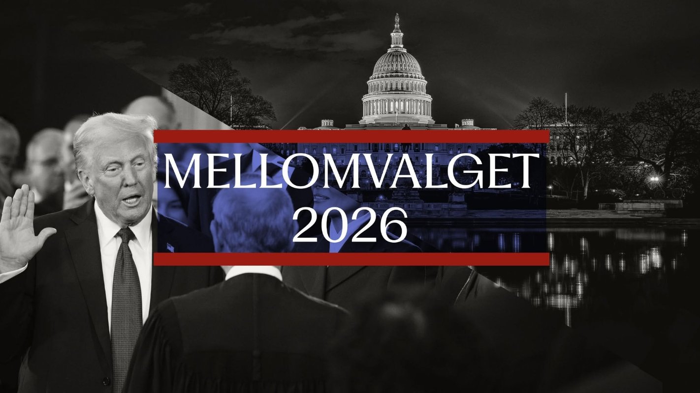May be an image of the Oval Office and text that says 'च 武庭 MELLOMVALGET 2026'