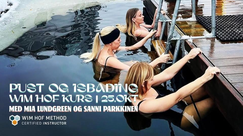 May be an image of swimming, pool and text that says 'A/ มล PUST σ ISBADING WIMHOFKURS|25.0K 25.0KT WIM HOr KURS MED MIA LUNDGREEN OG SANNI PARKKINEN WIM METHOD CERTIFIED INSTRUCTOR'