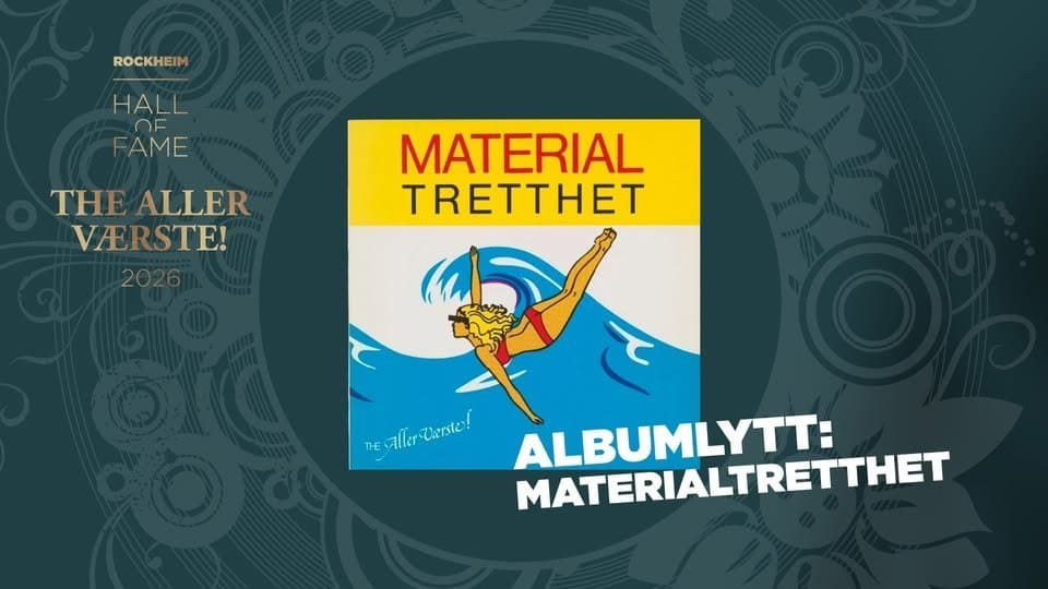 A graphic of text that says 'ROCKHEIM HALL OF FAME THE THEALLER ALLER VAERSTE! 2026 MATERIAL TRETTHET ElleriCanste! नीथि Uaenste! ALBUMLYTT: MATERIALTRETTHET'