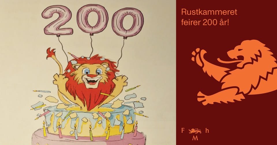 May be an illustration of text that says '200 2 Rustkammeret feirer 200 år! Fh h F 場 M npA'