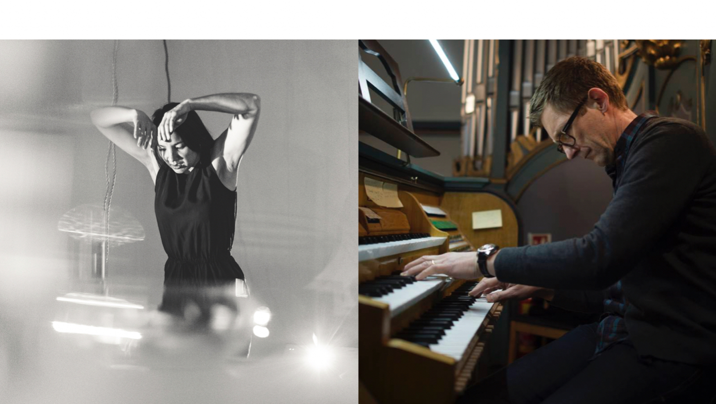 Image of one person dancing and one person plazing the organ