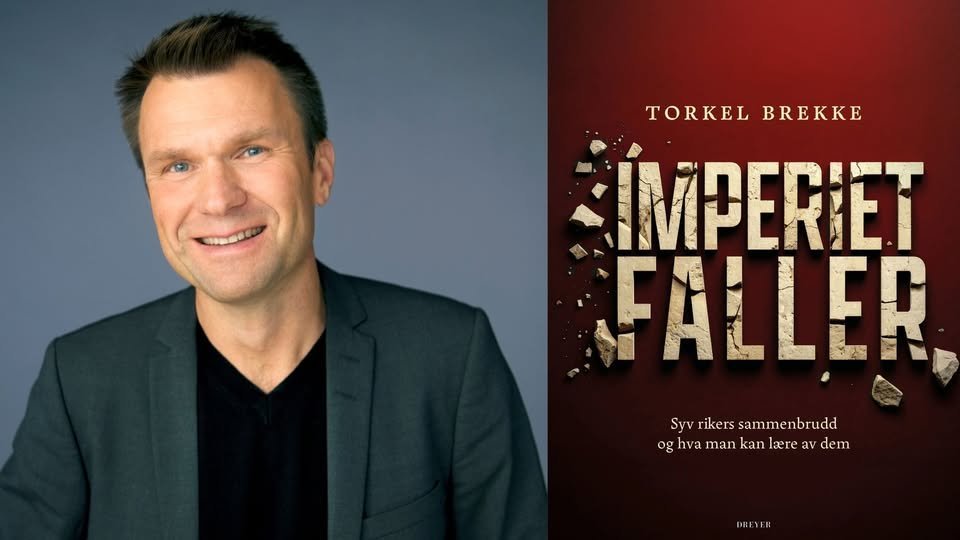 May be an image of text that says "TORKEL TORKELBREKKE BREKKE IMPERIET FALLER Syv Syvrikerssammenbrudd rikers sammenbrudd og hva man kan lere oghvamankanlaere-avdem av dem DREYER"