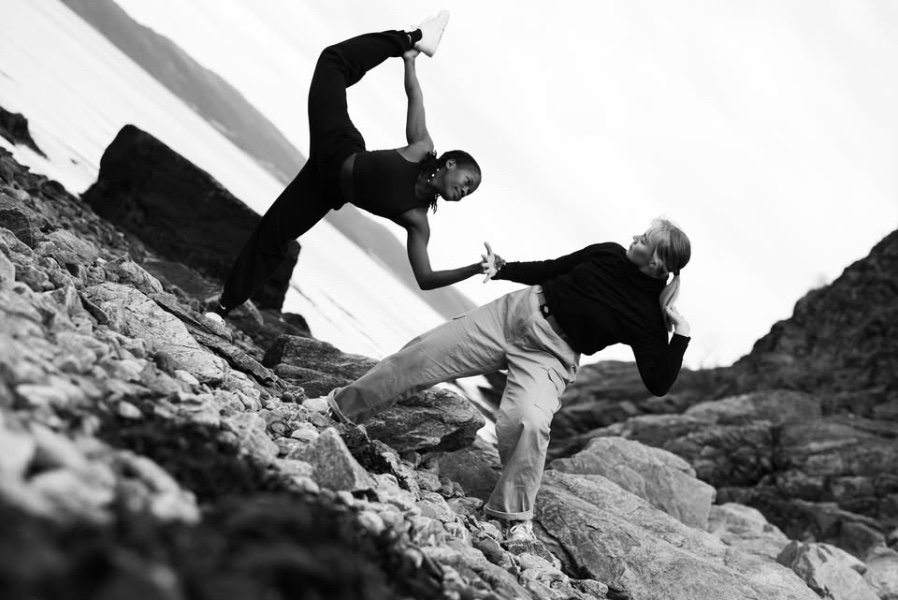 May be a black-and-white image of two people dancing