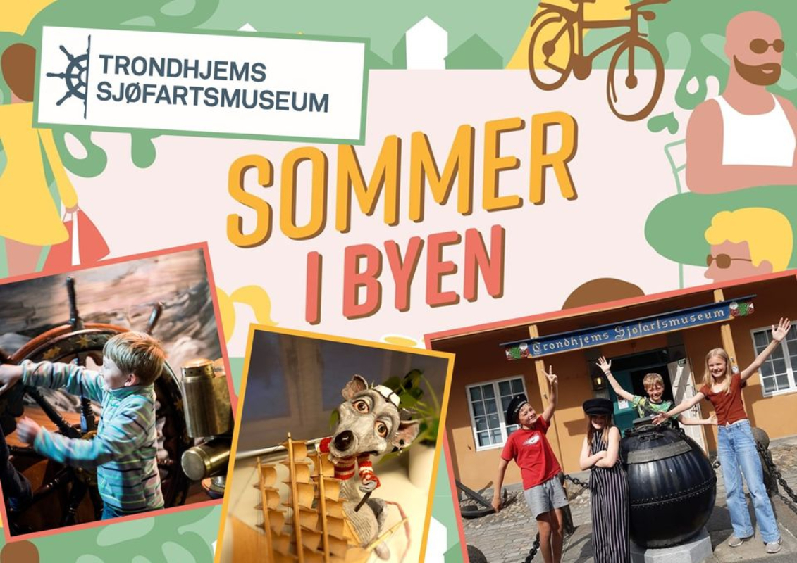 Trondhjems sjøfartsmuseum ønsker velkommen til Sommer i byen! Men barn rundt sjømina, skipsrotta sivert og leke-ror.