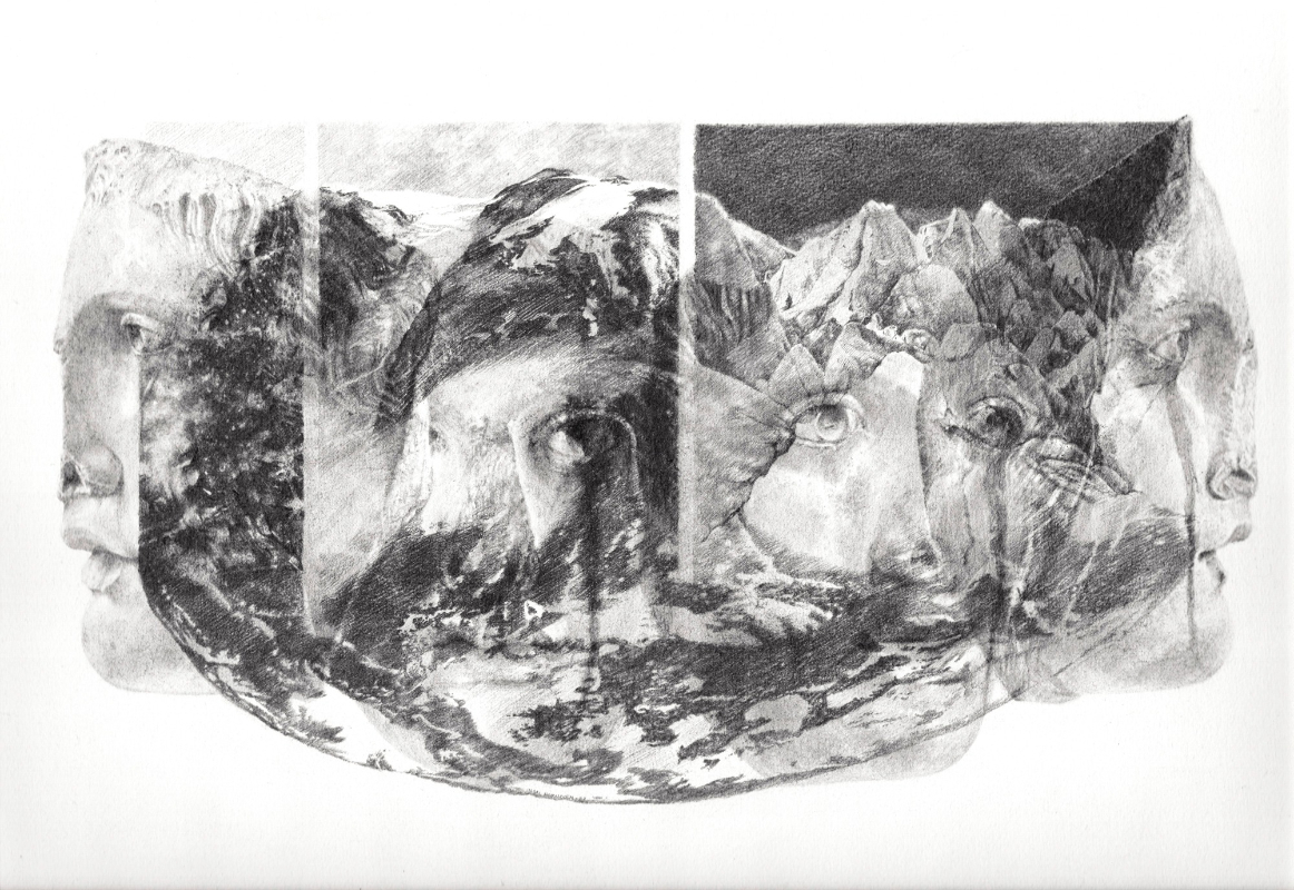Ingri Haraldsen “Noen sier at når det er hugget i stein, så er det for alltid” (2023) blyanttegning.