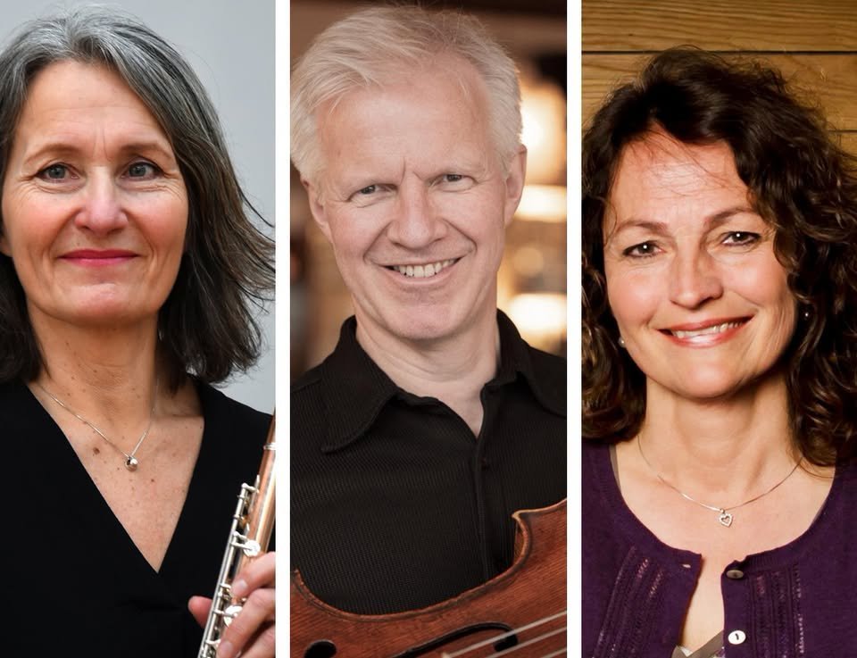 An image of musicians with violin, flute and violin.