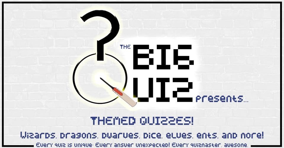 May be an image of ‎text that says '‎عم PEIS ? THE EIE UI2 presents... THEHE: QUI2ZES! Wizaros, pragons, puarues, Dice, elves, ents, and nore! EverY quiz is unique- EverY ansuer unexpecteD! Every quiznaster avesone.‎'‎