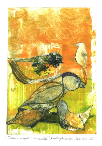 "Tusen fugler i hekken" 3, monotrykk, Maren-Anne Hvitsand