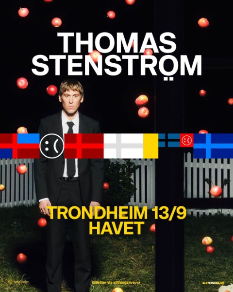 May be an image of 1 person and text that says "THOMAS STENSTROM TRONDHEIM 13/9 LEE HAVET BORY mиpre Billetter Blletter.Viaalithingslive.no Via althingslive.no ALLTHINGSLIVE"