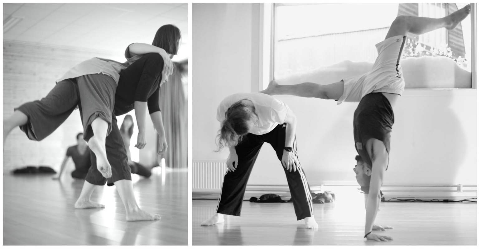 May be a black-and-white image of people practicing contact improvisation