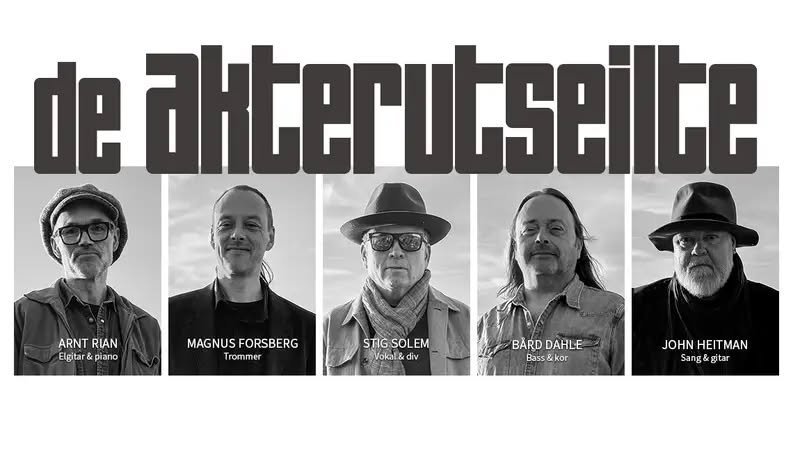 May be an image of one or more people, accordion, trumpet and text that says 'de akeruts terutseilte ARNT ARNTRIAN RIAN Elgitar & piano MAGNUS MAGNUSFORSBERG Trommer STIGSOLEM SOL STIG Vokal& div BARD BARDDAHLE DAHLE Bass&kor kor Bass JOHN HEI HEITMAN JOHNHEITMAN MAN Sang Sang&gitar gitar'