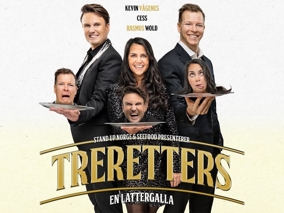 May be an image of text that says "KEVIN VÀGENES CESS RASMUS RASMUSWOLD WOLD STAND UP UPNORGE&SEE TANDUPNORGESEROOOPRESENTERE NORGE& SEEFOOD PRESENTERER TRERETTERS ENLATTERGALLA EN'"