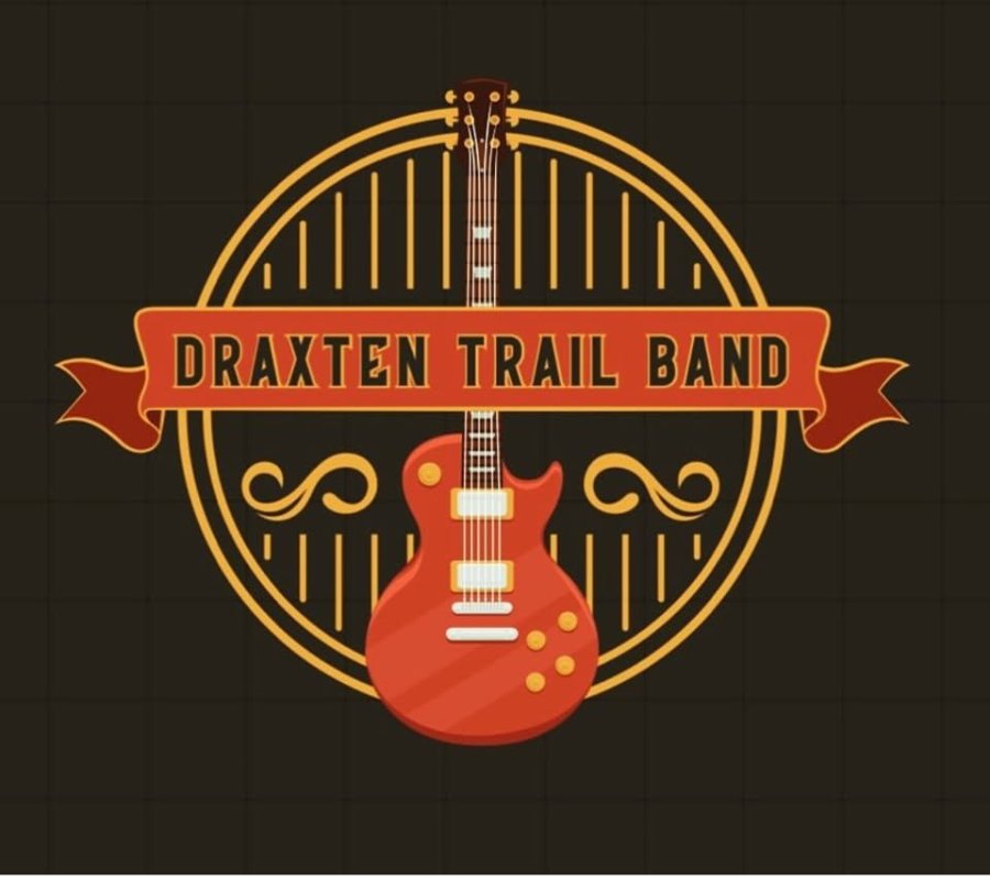 May be a graphic of musical instrument and text that says "DRAXTEN TRAIL BAND လ"