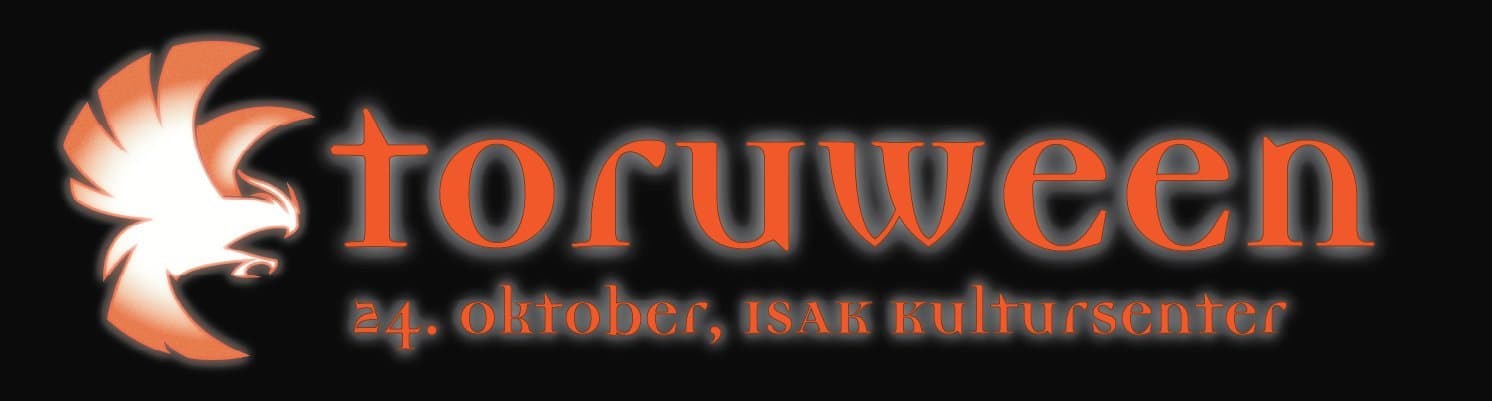 Banner med Torucons logo, og tekst i oransje: Toruween 24 Oktober, Kultursenteret ISAK
