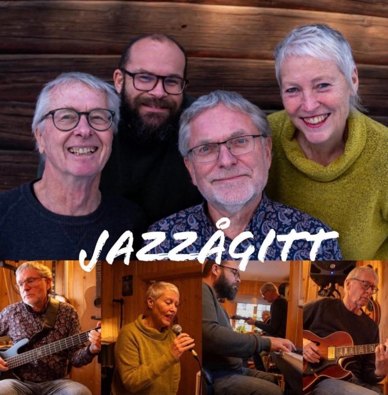 May be an image of clarinet, guitar and text that says "JAZZAGITT"