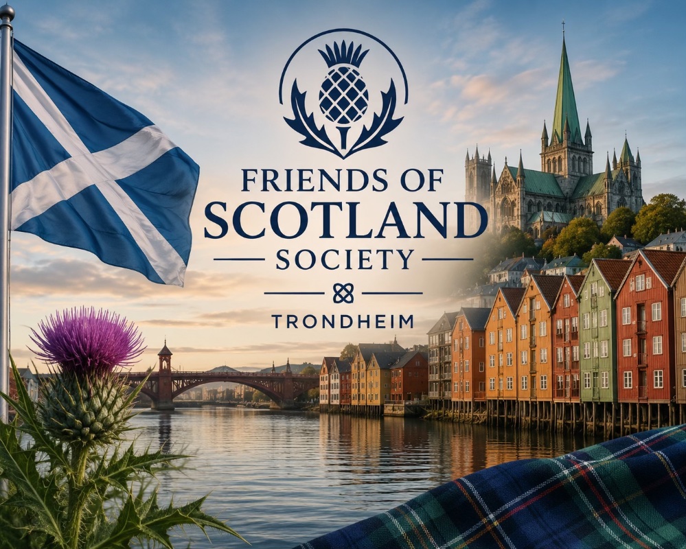 Bilde av Trondheim der det står Friends of Scotland Society