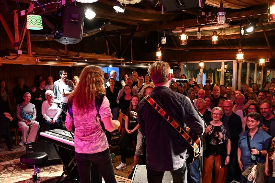 May be an image of guitar, piano and crowd