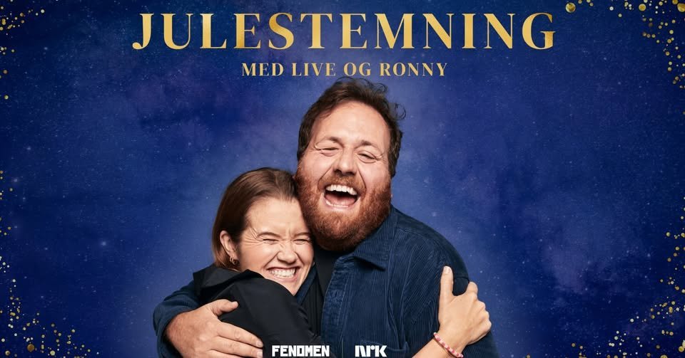 May be an image of 2 people and text that says 'JULESTEMNING MED MEDLIVEOGRONNY LIVE OG RONNY FENOMEN NIK'
