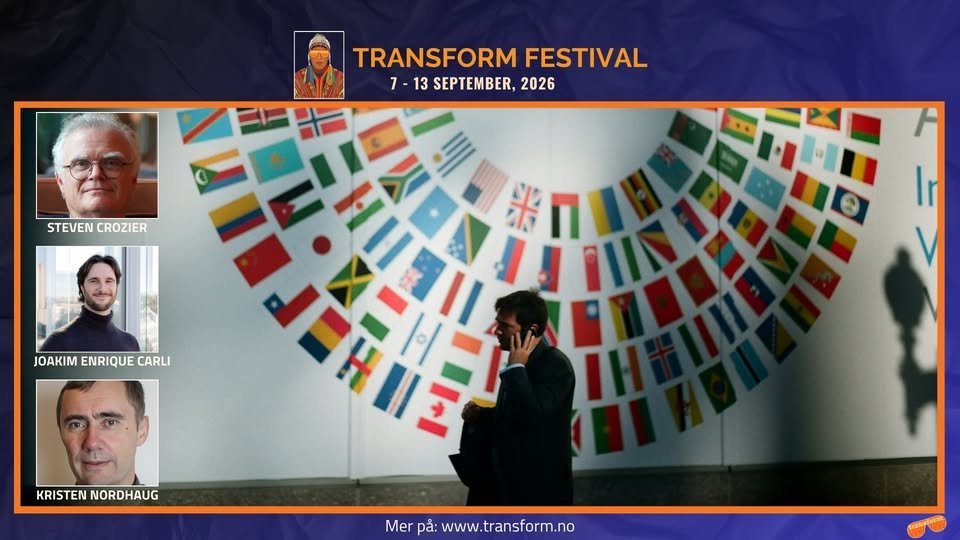 May be an image of text that says 'TRANSFORM FESTIVAL 7 13 7-13 SEPTEMBER, 2026 STEVEN CROZIER JOAKIMENRIQUECARLI JOAKIM ENRIQUE CARLI KRISTEN KRISTENNORDHAUG NORDHAUG JOHII Mer pa: www.transform.no'