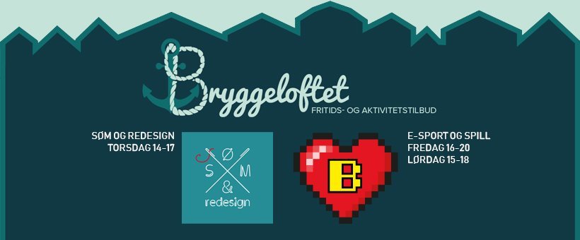 May be a doodle of heart and text that says "Bryggeloftet ryggeloftet FRITIDS-OGAKTIVITETSTILBUD FRITIDS- OG AKTIVITETSTILBUD SOM SOMOGREDESIGN OG REDESIGN TORSDAG 14-17 14- -17 B B M E-SPORT E-SPORTOGSPILL OG SPILL FREDAG 16- 16-20 FREDAG16-20 20 LORDAG 15-18 18 15 redesign"