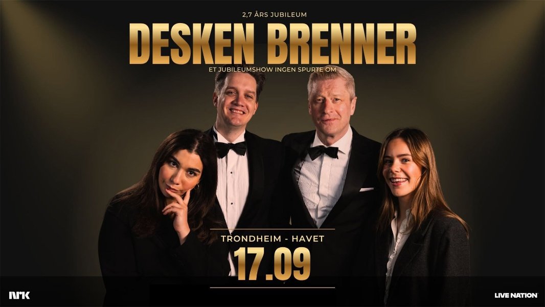 May be an image of trumpet and text that says "2,7ARSJUBILEUM 2,7 ARS JU UBILEUM DESKEN BRENNER ETJUBILFUMASHIOW.NCENSPURTEOM ET JUBIL LEUMS IOW INGEN SPURTE OM NIK TRONDHEIM -HAVET 17 17.09 LIVENATION LIVE NATION"