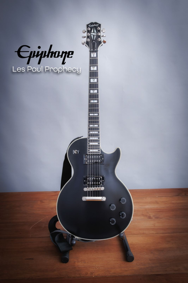 EPIPHONE LES PAUL CUSTOM PROPHECY AGED JET BLACK DIAPASON DE ÉBANO + PICKUPS ACTIVOS GIBSON