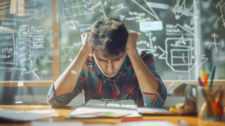 Stressed student studying to manage test anxiety honors classes