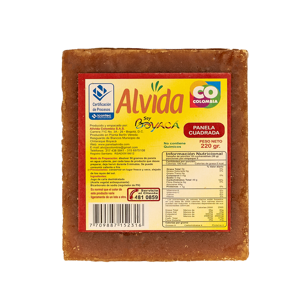 Panela Alvida Cuadrada x 220 gr