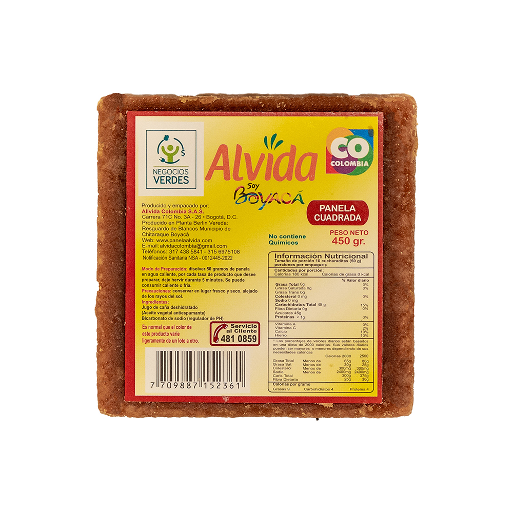 Panela Alvida Cuadrada x 450 gr