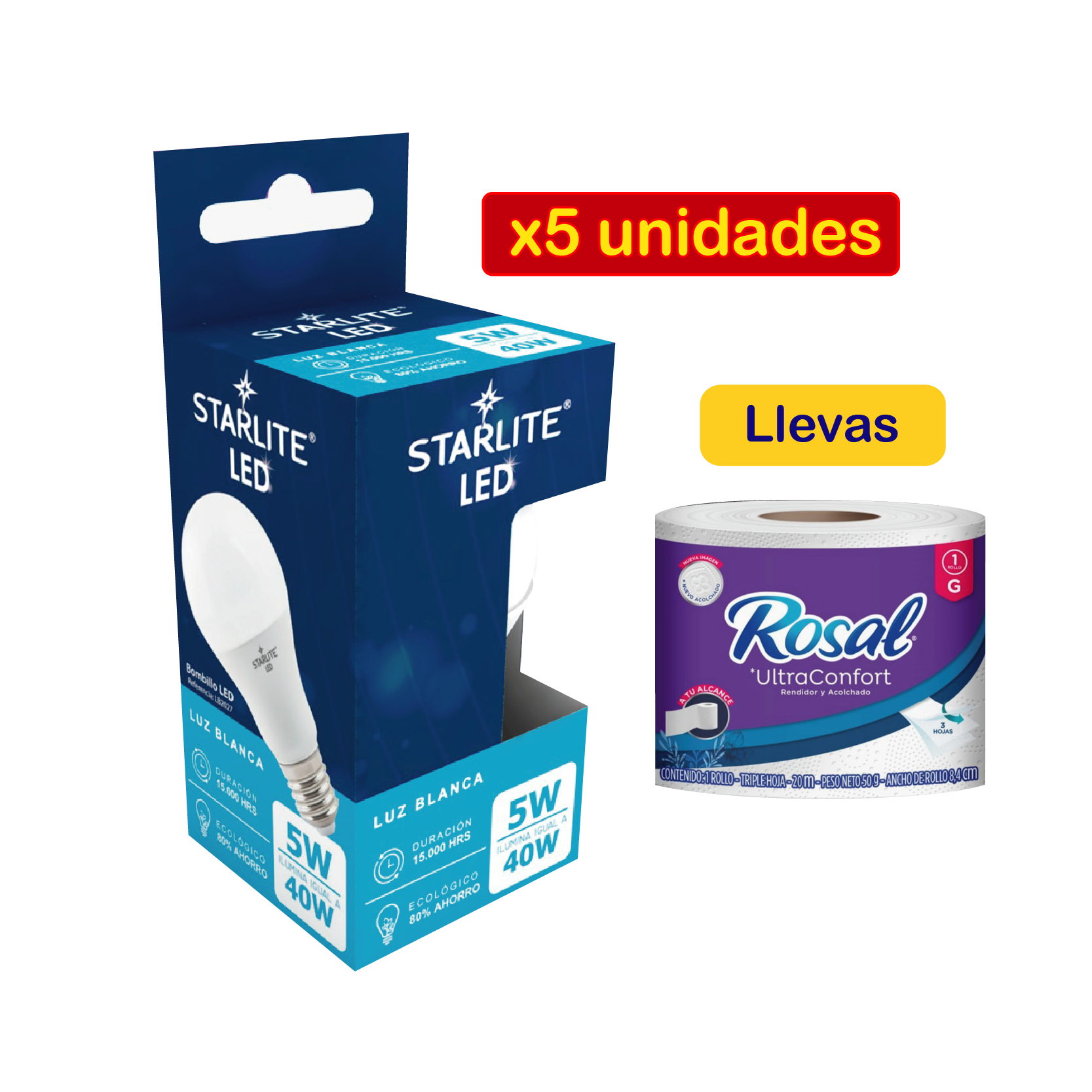 Pague Bombillo 5W x 5 Und Lleve Gratis 1 Und Papel Morado