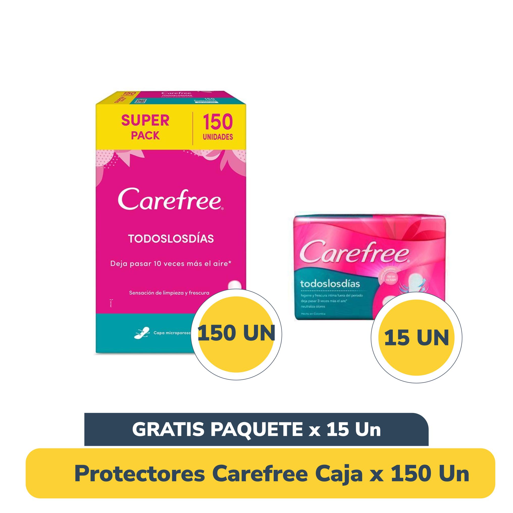 Protectores Carefree Todos los Días x 150 Unds Gratis Carefree Todos los Días x 15 Unds