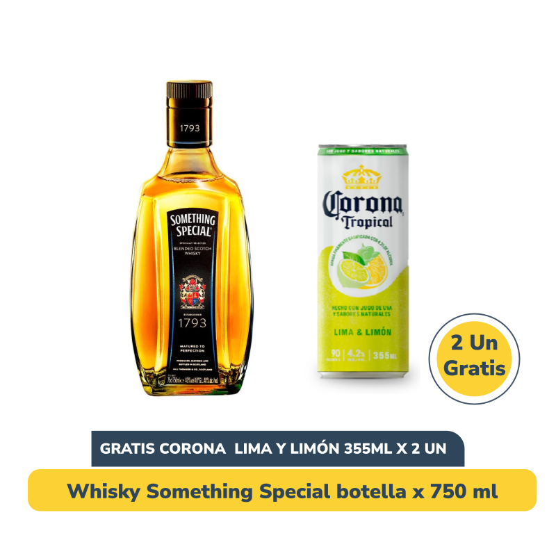 Combo Whisky Something Special 750 ml + Gratis 2 Corona Tropical Lima Limón