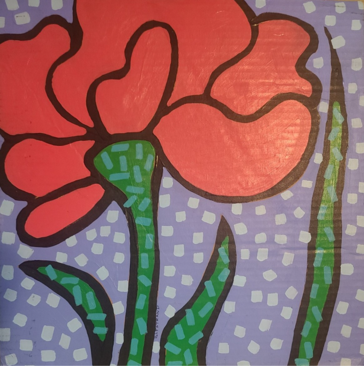 Beautiful  Original Red Flower painted on Cardboard