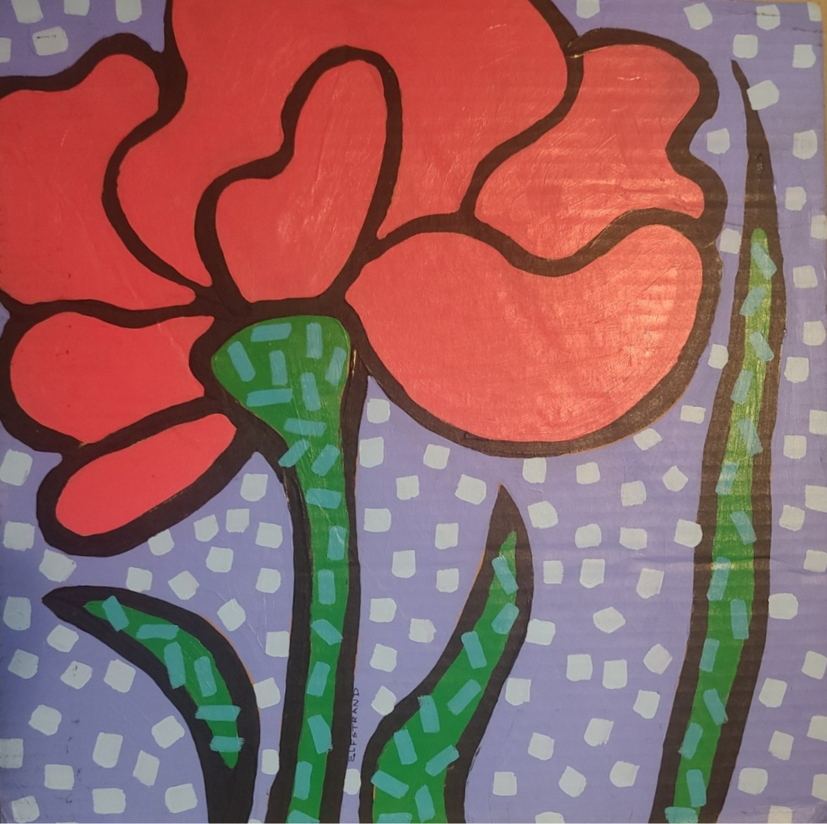Beautiful Original Red Flower painted on Cardboard