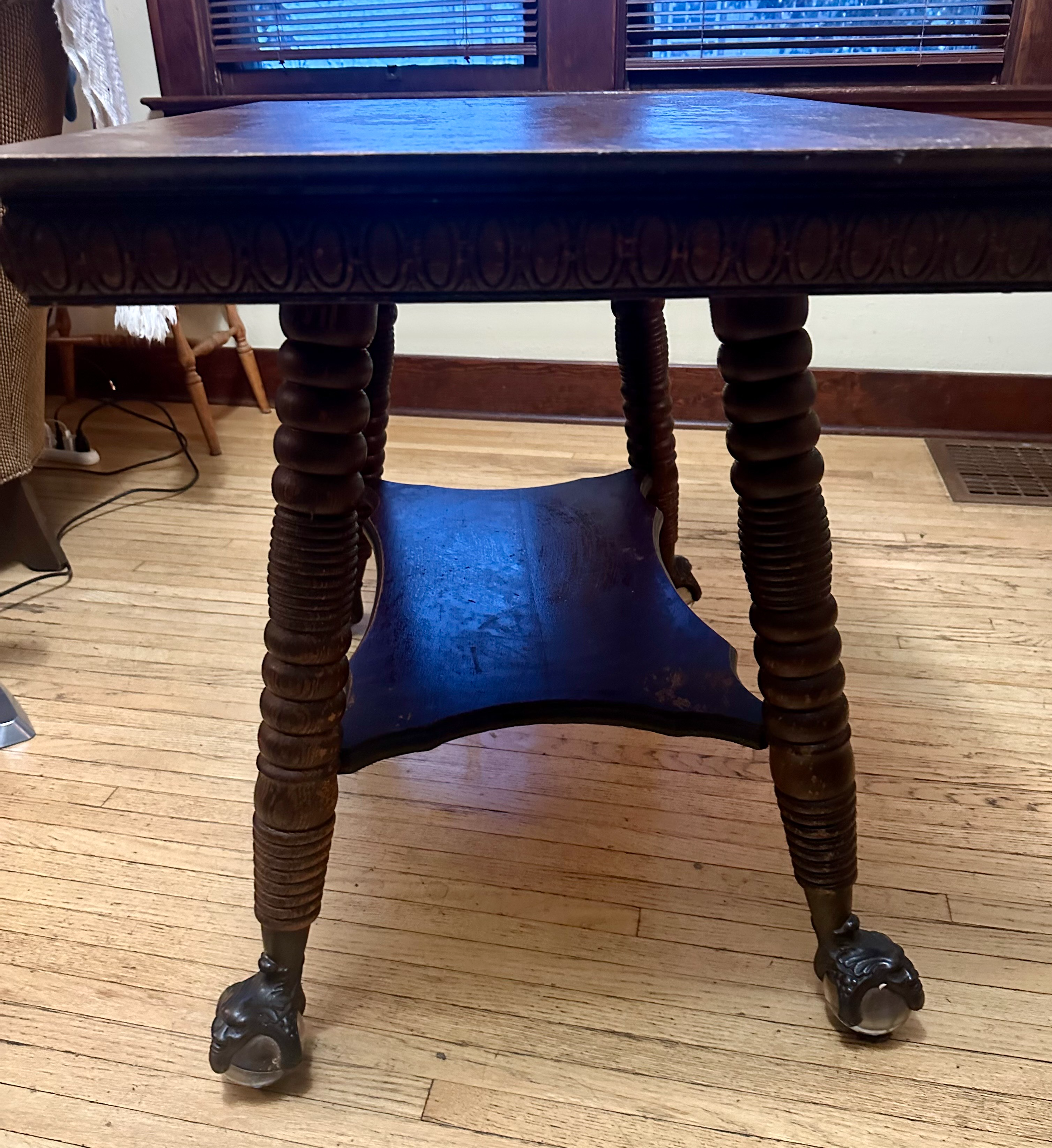 Antique Oak Library Table from the Baroque Period with Claw & Glass Ball Feet