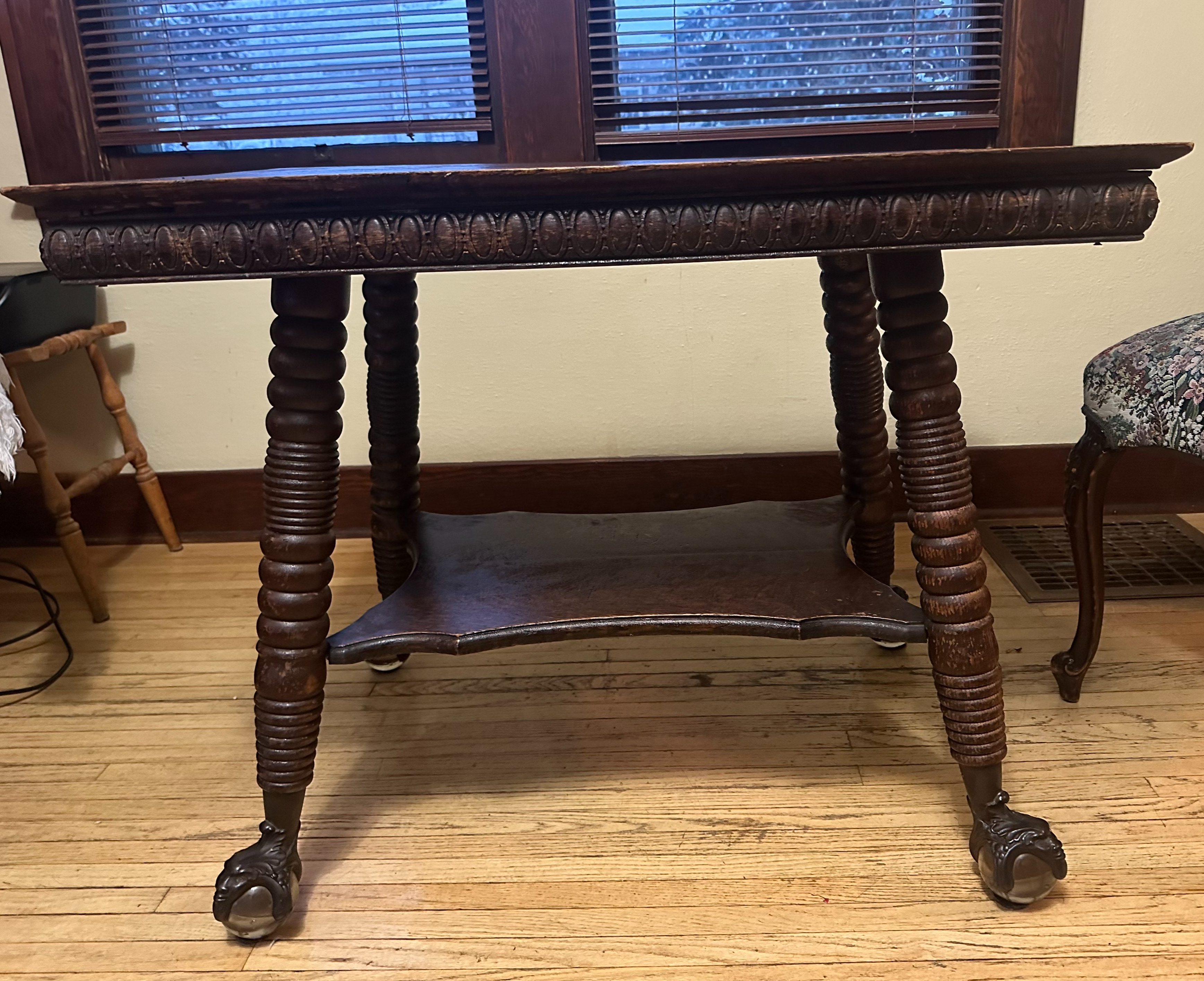Antique Oak Library Table from the Baroque Period with Claw & Glass Ball Feet thumbnail 1