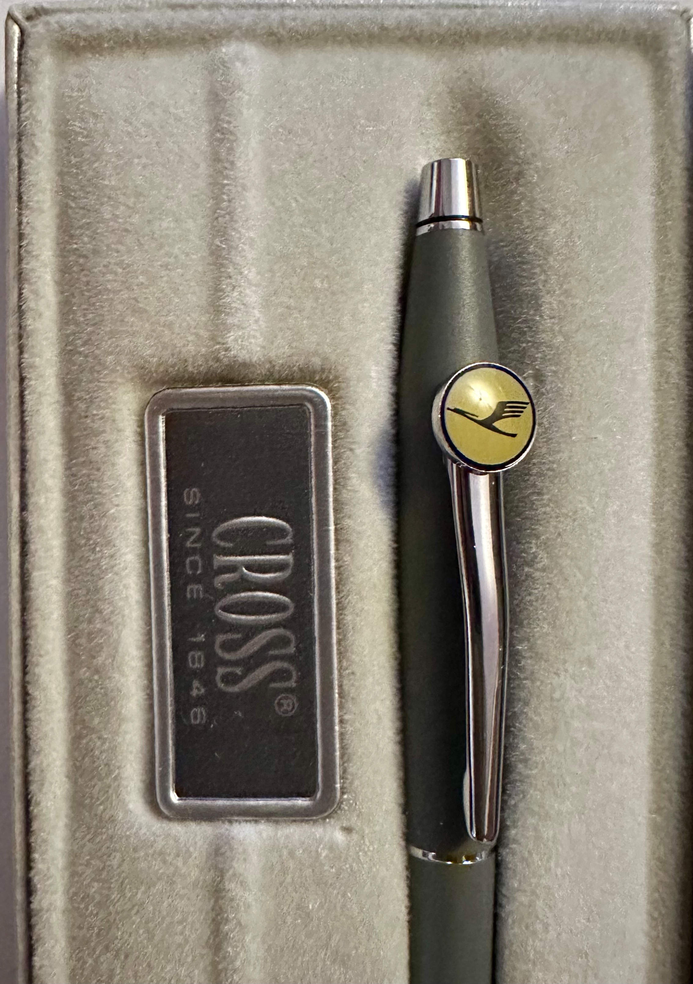 Vintage CROSS Ballpoint Pen - Matte Grey #2102 Lufthansa Airlines - Classic Chrome Plated Memorabilia thumbnail 1