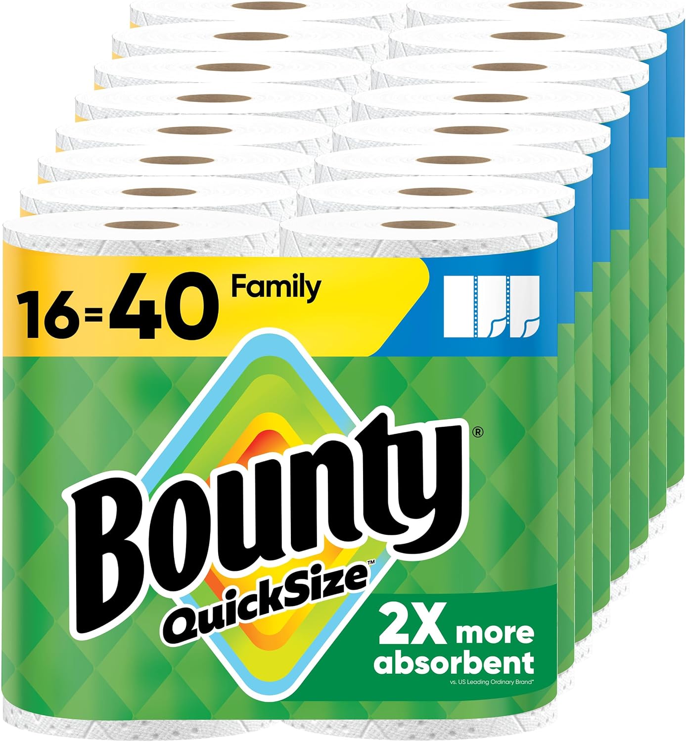 Bounty Quick Size Paper Towels, White, 16 Family Rolls = 40 Regular Rolls, 2-Ply, 1712 Sheets