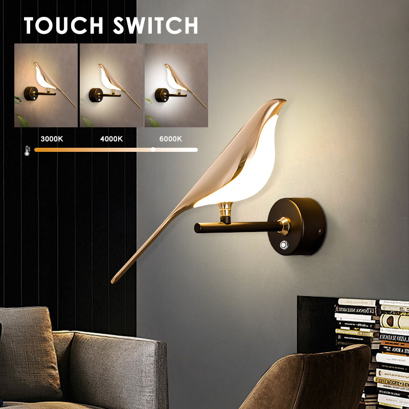 Golden Bird LED Wall Lights Parlor Bar Creative Wall Lamps Novelty Sconces Bedroom Bedside Lamp Living Room Decoration