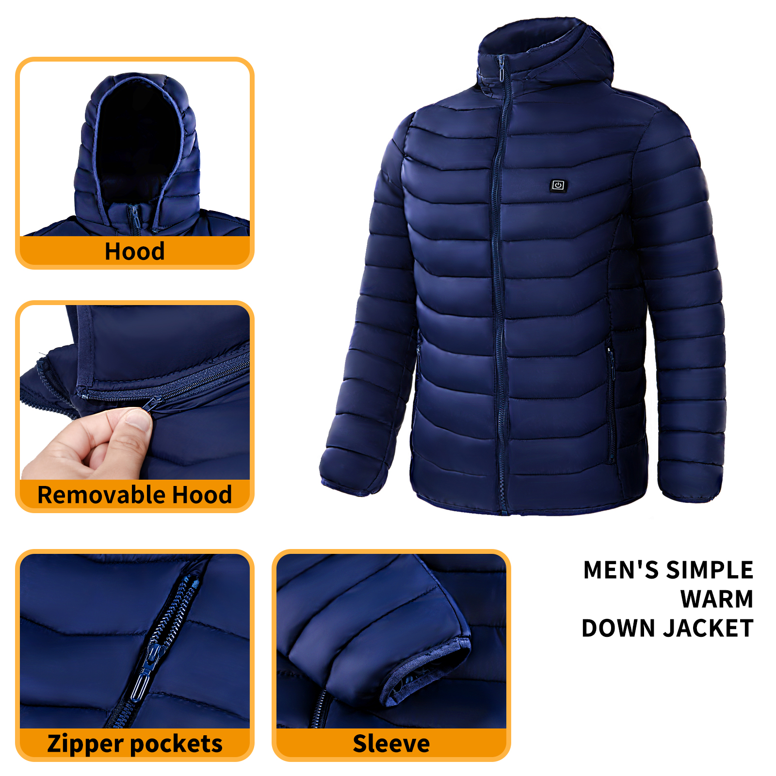 Men Heated Puffer Jacket Electric Heating Coat Insulated Hood Windbreaker 9 Heat Zones — view 4