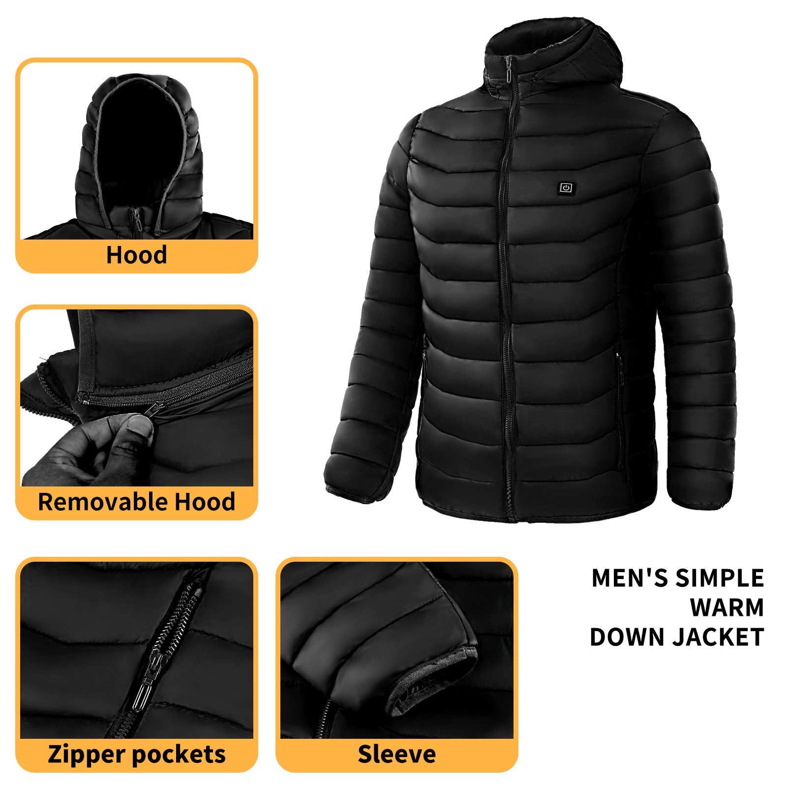 Men Heated Puffer Jacket Electric Heating Coat Insulated Hood Windbreaker 9 Heat Zones — view 5