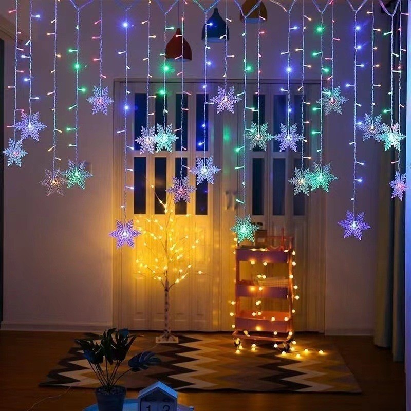 LED Snowflake Curtain Icicle Lights Christmas Decorative Lights Solar String Lights — view 2